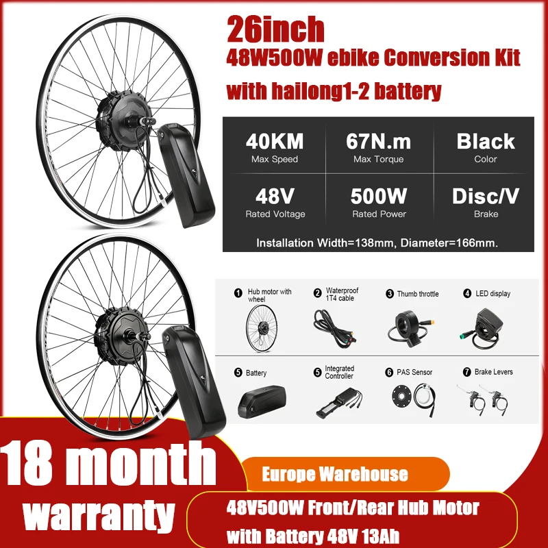 Electric Bike Conversion Kit 26 Inch eBIKE Conversion Kit 48V 500W Rear Rack Freewheel Cassette Bicycle Hub Motor with Battery
Electric Bike Conversion Kit 26 Inch eBIKE Conversion Kit 48V 500W Rear Rack Freewheel Cassette Bicycle Hub Motor with Battery
