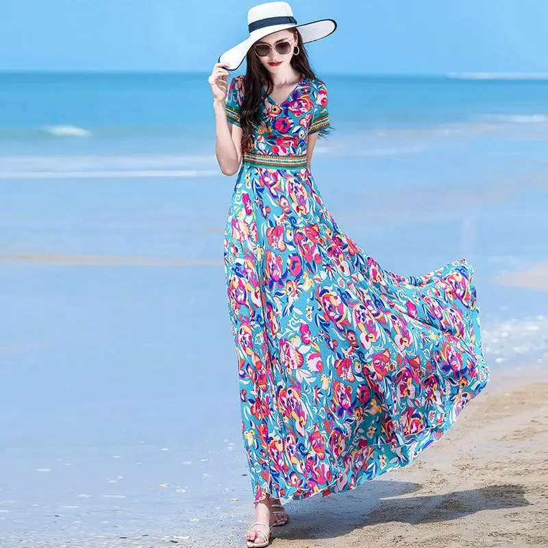 Summer New Sexy Korean Version V-Neck Printed Chiffon Dress Women Waist-Length Temperament Big Swing Thin Beach Vestidos A29
Summer New Sexy Korean Version V-Neck Printed Chiffon Dress Women Waist-Length Temperament Big Swing Thin Beach Vestidos A29