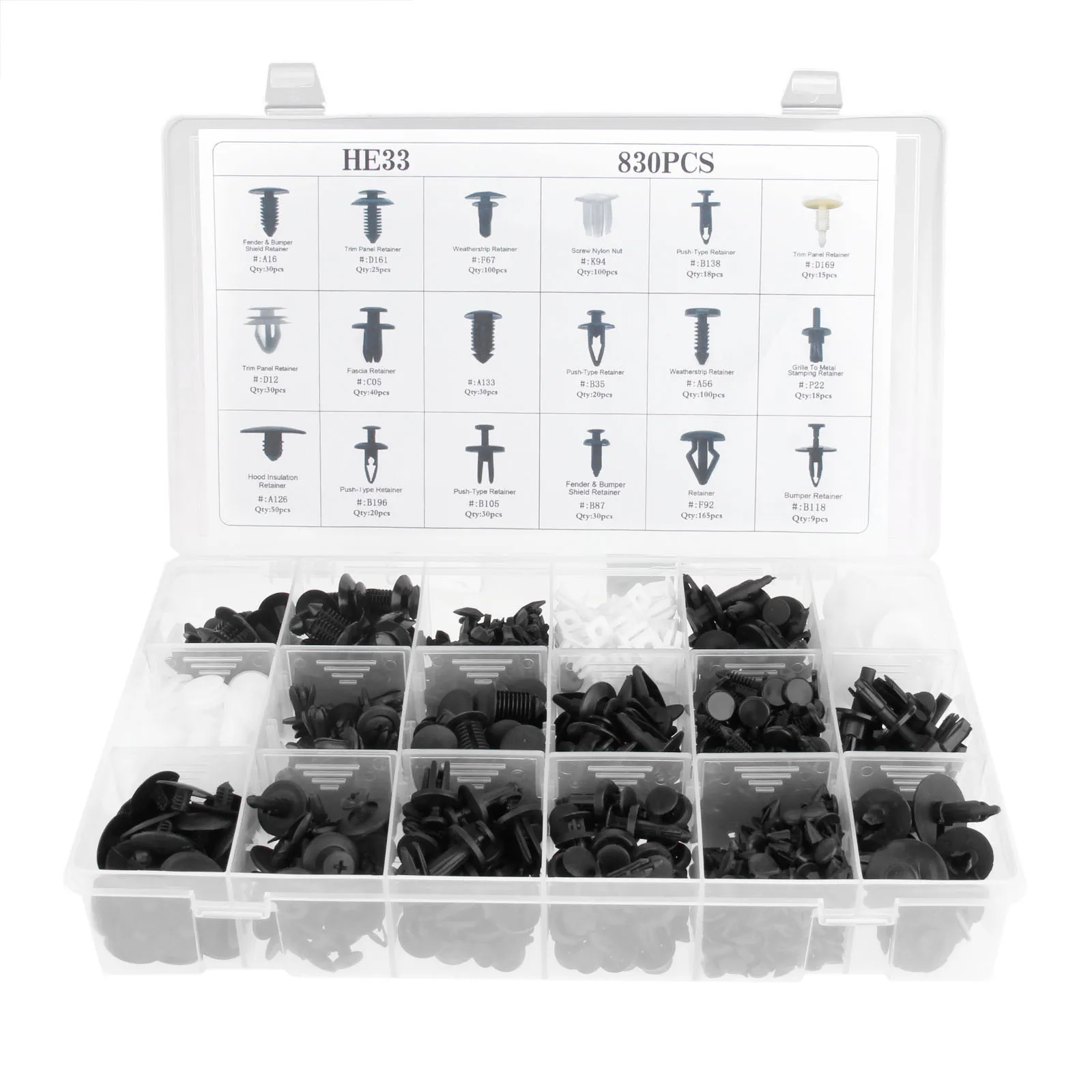 830PCS 18 Kinds Mixed Plastic Fastener Universal Boxed Packing Clip Fender Clamp Fit for Vehicles Replacement Parts Tools
830PCS 18 Kinds Mixed Plastic Fastener Universal Boxed Packing Clip Fender Clamp Fit for Vehicles Replacement Parts Tools