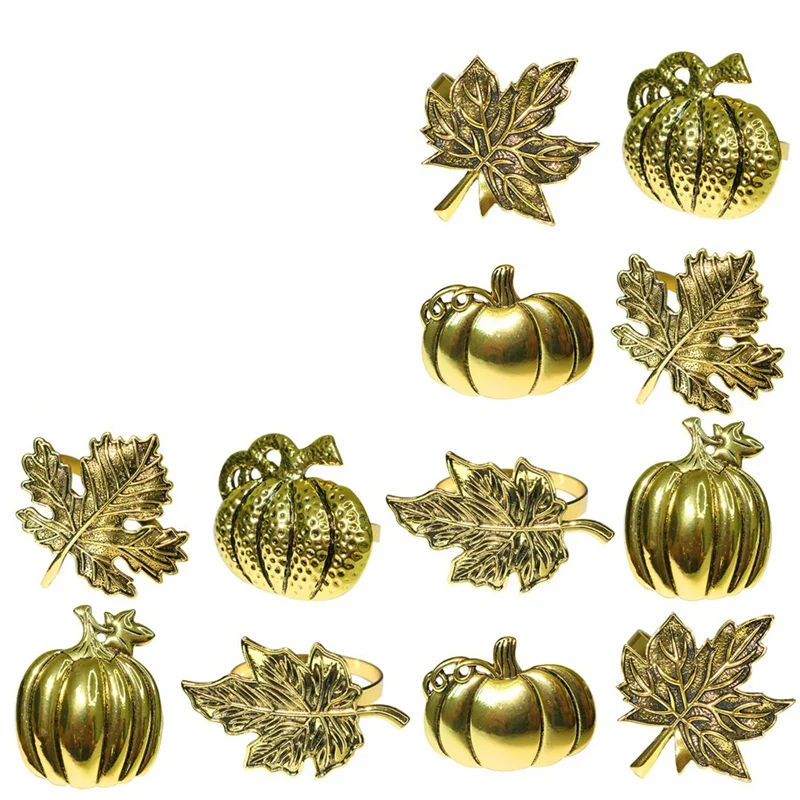 Fall Napkin Ring,Thanksgiving Napkin Rings Set Of 12 Vintage Gold Metal Leaf And Pumpkin Napkin Holder For Dinner Table
Fall Napkin Ring,Thanksgiving Napkin Rings Set Of 12 Vintage Gold Metal Leaf And Pumpkin Napkin Holder For Dinner Table