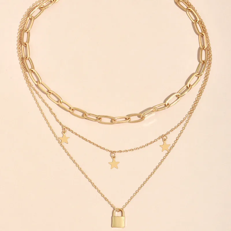 Women Simple New Star Lock Pendant Multilayer Necklace Temperament Jewelry Accessories
Women Simple New Star Lock Pendant Multilayer Necklace Temperament Jewelry Accessories