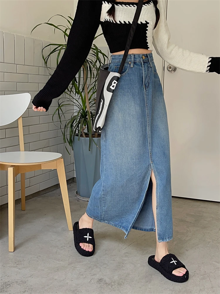 Vintage Split Blue Denim Skirt Women's Spring Autumn American Street A-line High Waist Straight Tube Med Length Skirt Femal
Vintage Split Blue Denim Skirt Women's Spring Autumn American Street A-line High Waist Straight Tube Med Length Skirt Femal
