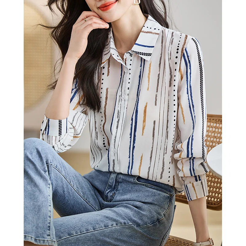 Chiffon Women's Shirts New Stripe Vintage Blouses Polo-neck Loose Long Sleeve Ladies Clothing Spring/Summer 2023 Fashion Tops
Chiffon Women's Shirts New Stripe Vintage Blouses Polo-neck Loose Long Sleeve Ladies Clothing Spring/Summer 2023 Fashion Tops
