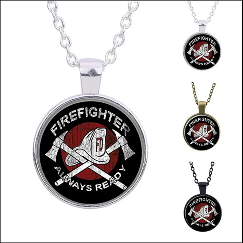 

Firefighter Photo Glass Dome Cabochon Pendant Chain Necklace Fashion Fire Department Jewelry for Firefighter Family Gift