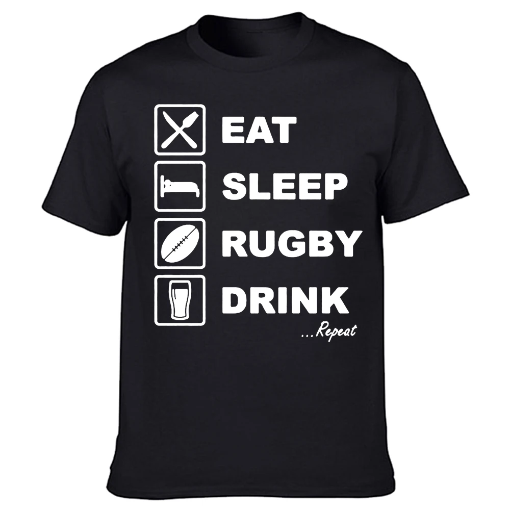 

Смешная хлопковая футболка с надписью Eat Sleep для регби и напитков, забавная футболка с коротким рукавом, футболка с графическим принтом в стиле Харадзюку, хип-хоп, уличная одежда для мужчин
