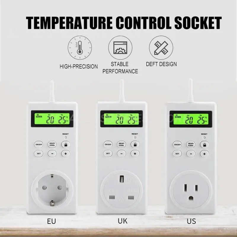 Температурная розетка, программируемая розетка для ЖК-экрана с переключателем, зонд датчика, подогрев, охлаждение, подсветка, 1 шт., штепсельный термостат
Температурная розетка, программируемая розетка для ЖК-экрана с переключателем, зонд датчика, подогрев, охлаждение, подсветка, 1 шт., штепсельный термостат