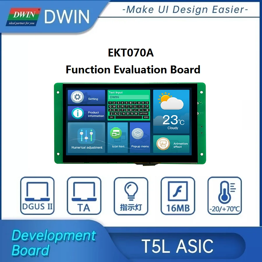 Dwin 7.0 Inch EKT070A 800*480 Function Evaluation Board Capacitive Touch Screen Serial Port STM32 Industrial PLC LCD Display
Dwin 7.0 Inch EKT070A 800*480 Function Evaluation Board Capacitive Touch Screen Serial Port STM32 Industrial PLC LCD Display