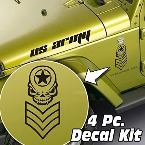 4 шт. Набор наклеек на боковой капот и крыло, совместимый с Jeep Wrangler LJ TJ JK JKU - Chevron Skull Army Star - Black Stickers
4 шт. Набор наклеек на боковой капот и крыло, совместимый с Jeep Wrangler LJ TJ JK JKU - Chevron Skull Army Star - Black Stickers