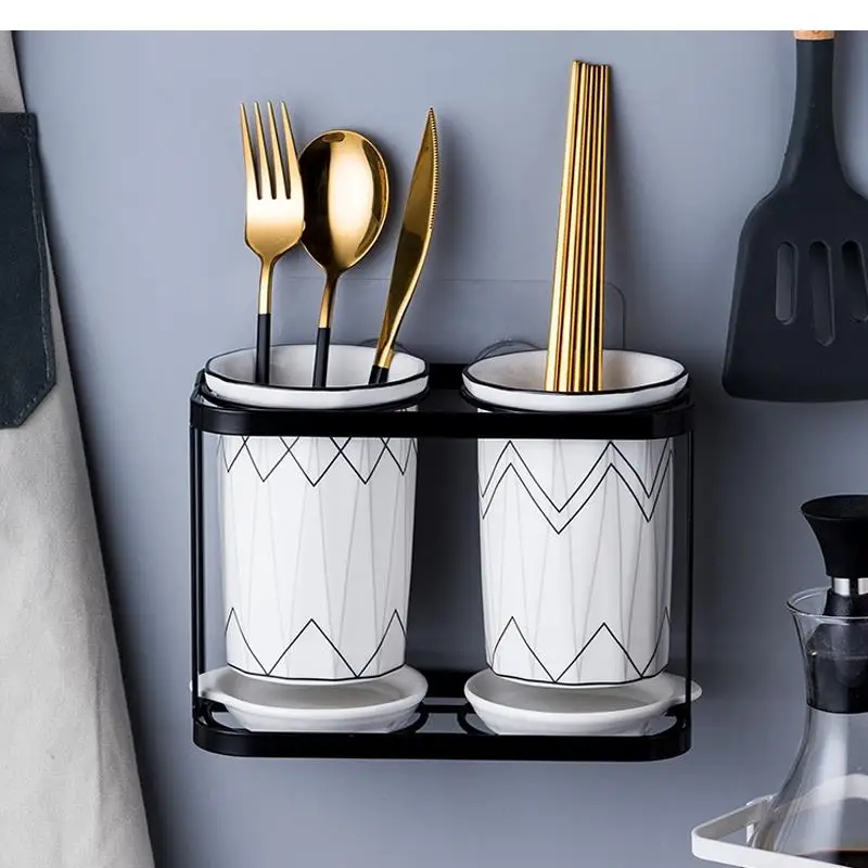 Diamond Pattern Wall-mounted Chopsticks Pot Ceramic Drain Home Double-barrel Household Chopsticks Rack Kitchen Storage Supplies
Diamond Pattern Wall-mounted Chopsticks Pot Ceramic Drain Home Double-barrel Household Chopsticks Rack Kitchen Storage Supplies