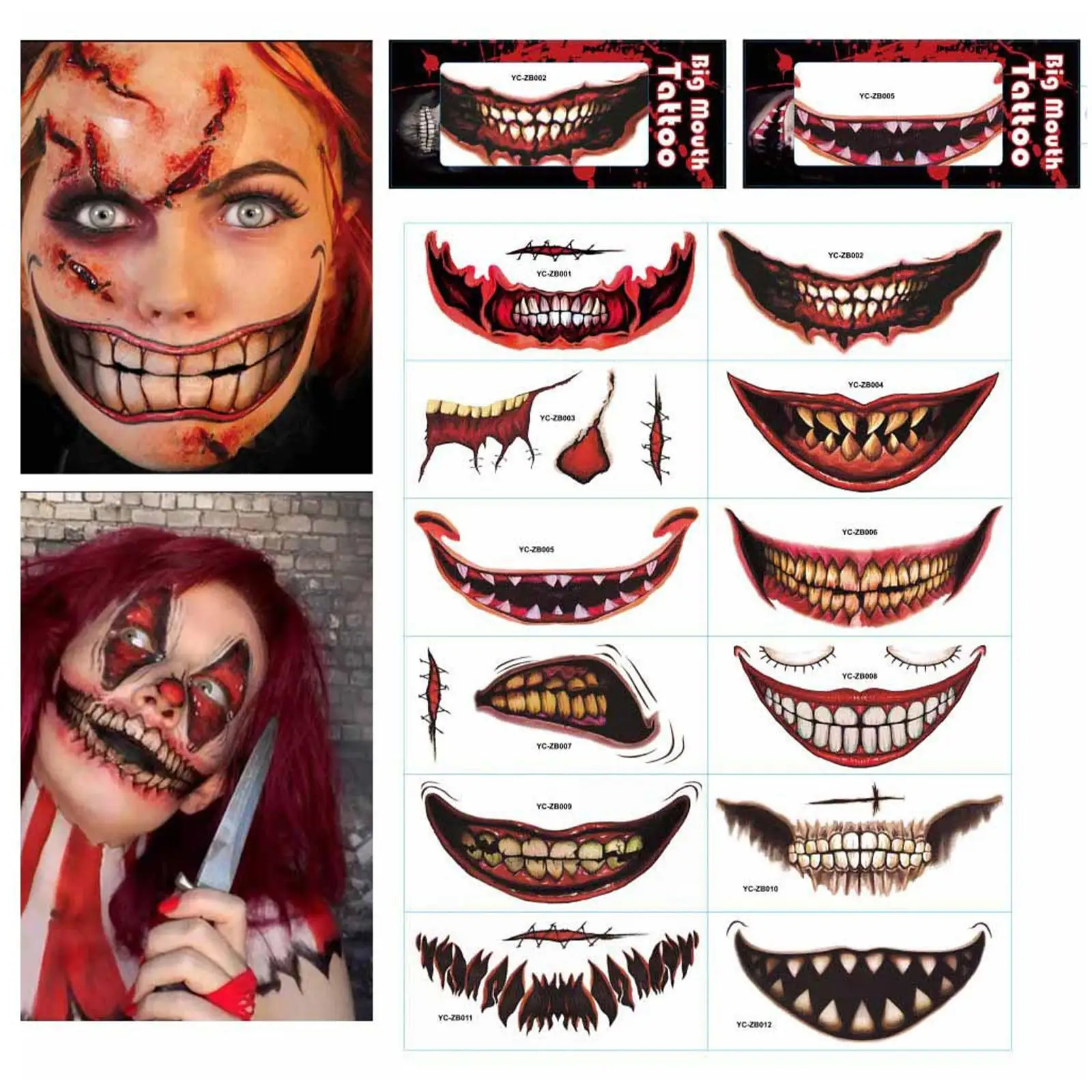 12PCS Scary Smile Lip Sticker Halloween Tattoo Stickers Clown Zombie Mouth Sticker Scary Mouth Tattoo Paste Face Paste Hot
12PCS Scary Smile Lip Sticker Halloween Tattoo Stickers Clown Zombie Mouth Sticker Scary Mouth Tattoo Paste Face Paste Hot
