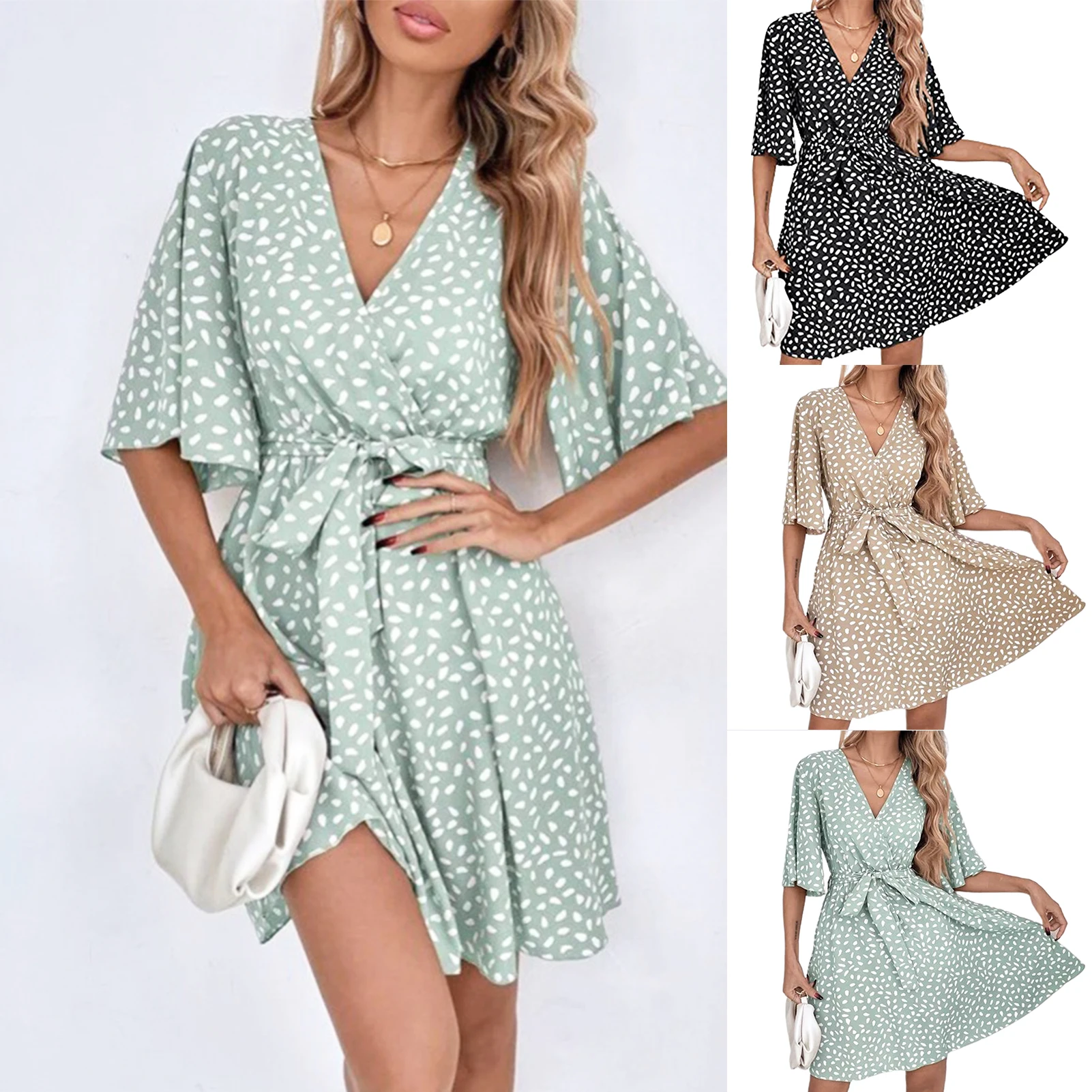 Women's Short Sleeve V Neck High Waist Dress Tie Waist A Line Summer Skirt Swing Hem Printed Woman's Skirt SEC88
Women's Short Sleeve V Neck High Waist Dress Tie Waist A Line Summer Skirt Swing Hem Printed Woman's Skirt SEC88