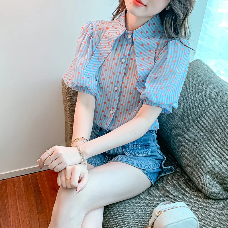 Chiffon Women's Shirt New Fashion Casual Short Sleeve Top Button Polka Dot Summer Blouse Houthion
Chiffon Women's Shirt New Fashion Casual Short Sleeve Top Button Polka Dot Summer Blouse Houthion