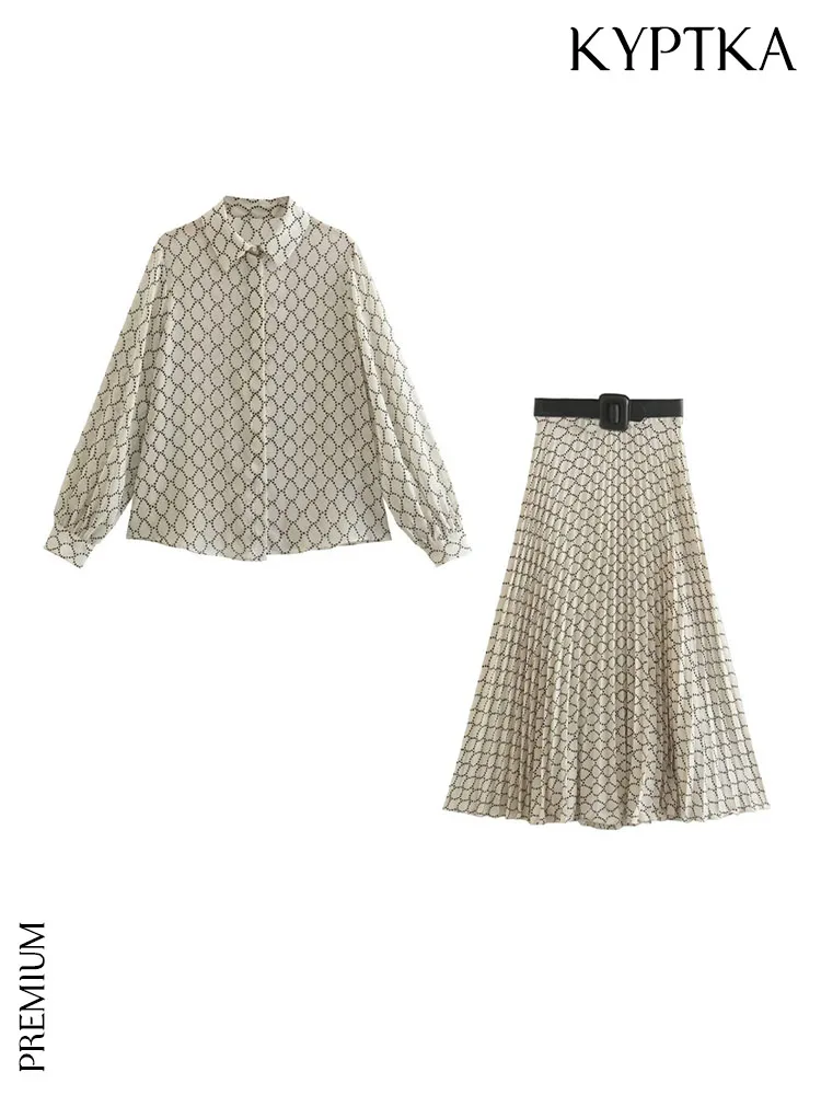 KYPTKA Women Fashion Geometric Print Shirts And High Waist With Belt Pleated Midi Skirt Female Two Piece Sets Mujer
KYPTKA Women Fashion Geometric Print Shirts And High Waist With Belt Pleated Midi Skirt Female Two Piece Sets Mujer