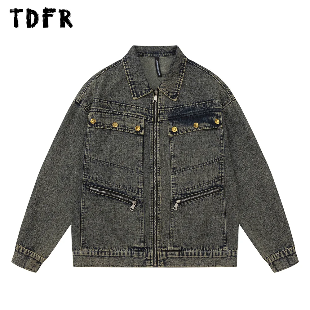 Джинсовая куртка мужская с заклепками, потертая Повседневная Уличная одежда на молнии, с карманами, с длинным рукавом, свободная верхняя одежда с лацканами, осень 
Джинсовая куртка мужская с заклепками, потертая Повседневная Уличная одежда на молнии, с карманами, с длинным рукавом, свободная верхняя одежда с лацканами, осень