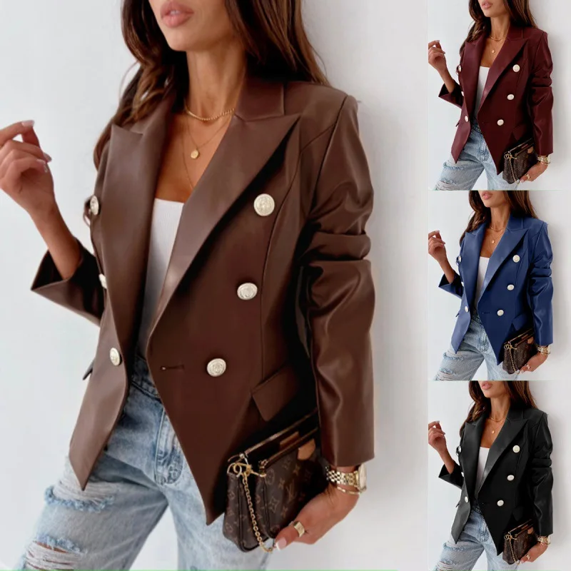 2023 New PU Leather Jacket for Women Solid Colorlong-sleeved Double-breasted Fashion Coat Women
2023 New PU Leather Jacket for Women Solid Colorlong-sleeved Double-breasted Fashion Coat Women