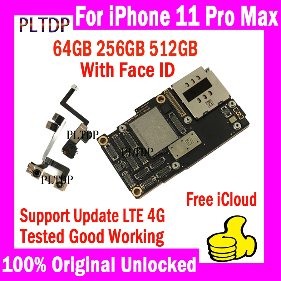 

Оригинальная протестированная материнская плата для iPhone 11 Pro Max 64 ГБ с/без Face ID полные чипы разблокированная логическая материнская плата чистая iCloud MB