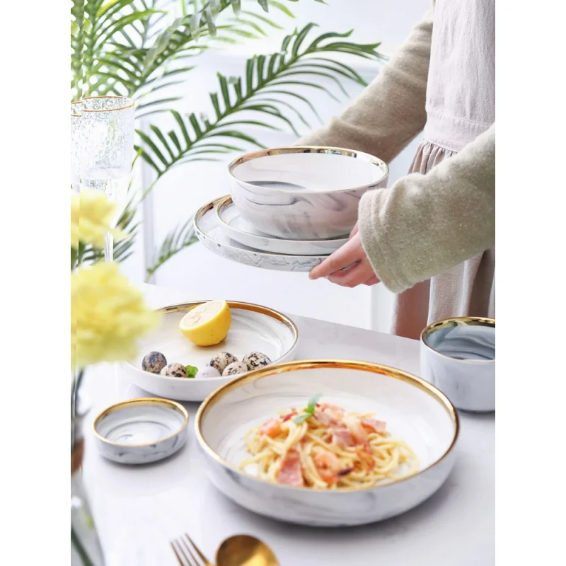 Nordic Marble Golden Edge Bowl and Dish Set Household Ceramic Bowl Plate Tableware Creative Japanese Tray Rice Rice Bowl Soup Bo
Nordic Marble Golden Edge Bowl and Dish Set Household Ceramic Bowl Plate Tableware Creative Japanese Tray Rice Rice Bowl Soup Bo