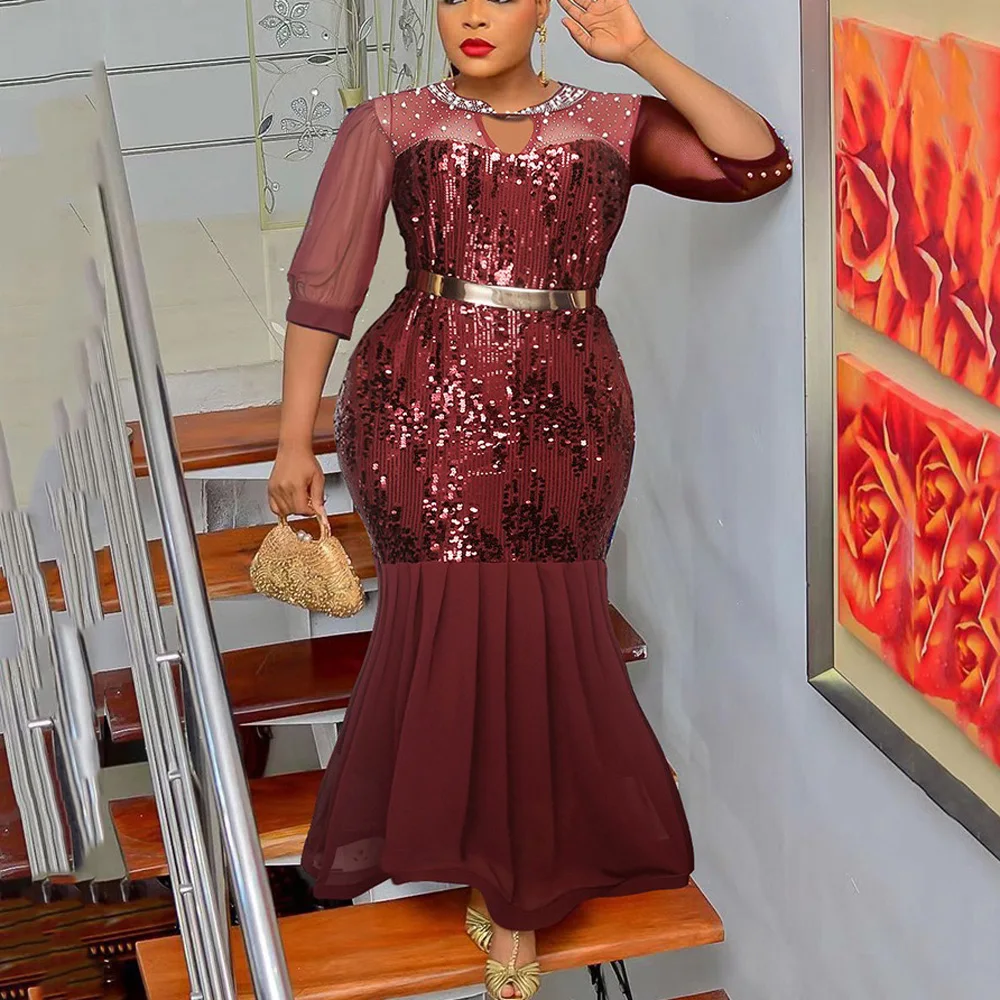 African Ladies Fashion Dresses for Women Sequined Diamond Round Neck Half Sleeve Mermaid Bodycon Ankle Length Luxury Dress Cloth
African Ladies Fashion Dresses for Women Sequined Diamond Round Neck Half Sleeve Mermaid Bodycon Ankle Length Luxury Dress Cloth