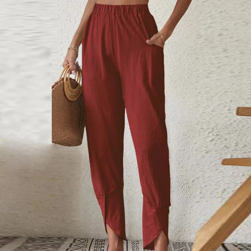 Винтажные однотонные брюки-карандаш из хлопка и льна в стиле Харадзюку, женские узкие брюки с эластичным поясом и карманами, летние облегающие спортивные брюки, весна 2023 
Винтажные однотонные брюки-карандаш из хлопка и льна в стиле Харадзюку, женские узкие брюки с эластичным поясом и карманами, летние облегающие спортивные брюки, весна 2023