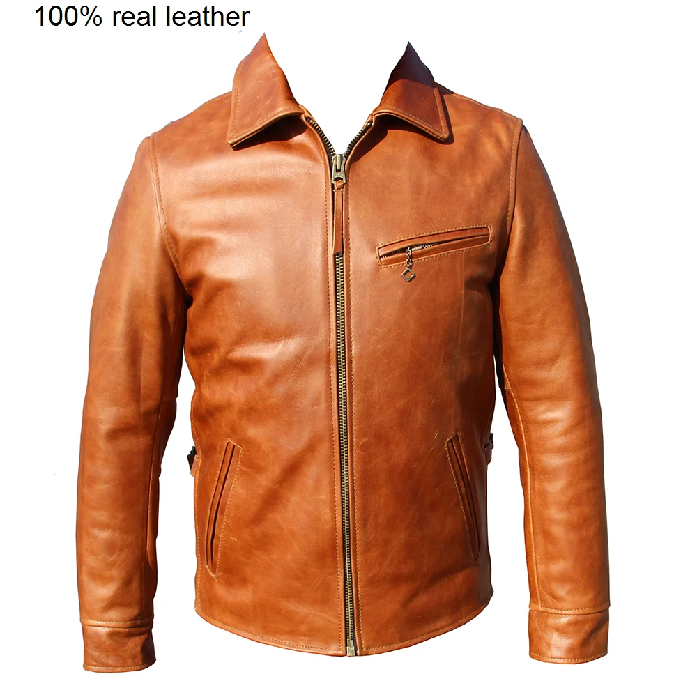 

Классическая мужская кожаная куртка, модное пальто из вощеной натуральной воловьей кожи, меняющее цвет, осенняя приталенная одежда