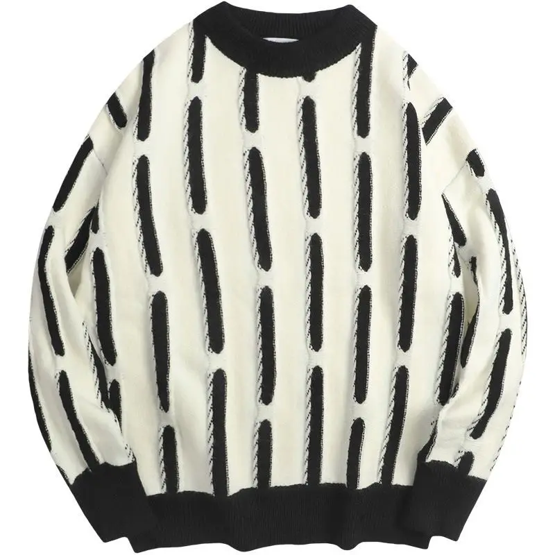 Retro American Loose Sweater Men Women Autumn Winter Street Hip-hop Design Sense Vertical Pattern Long Sleeve Couple Knitwear
Retro American Loose Sweater Men Women Autumn Winter Street Hip-hop Design Sense Vertical Pattern Long Sleeve Couple Knitwear