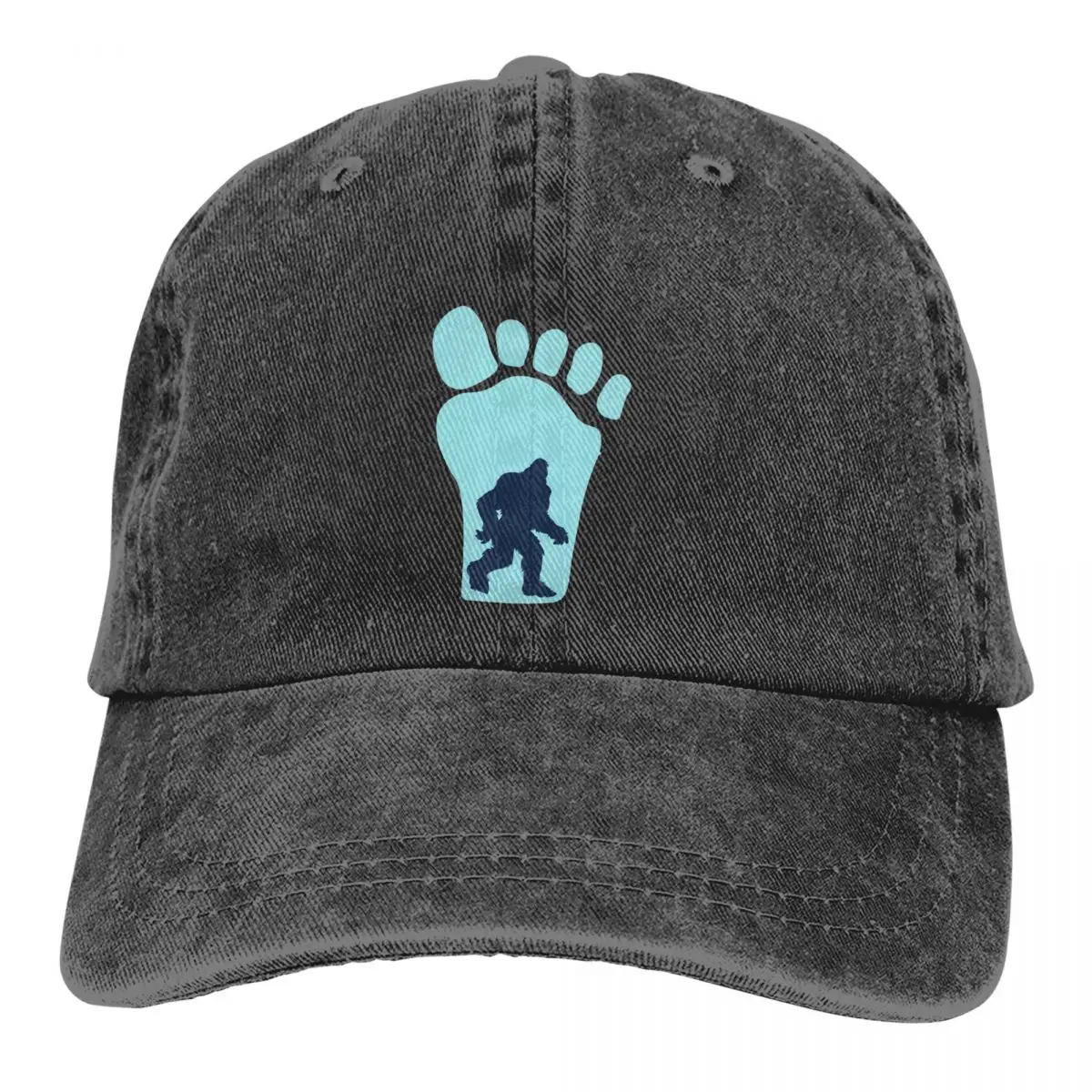 

Washed Men's Baseball Cap Funny Blue Footprint Trucker Snapback Caps Dad Hat Bigfoot Sasquatch Golf Hats