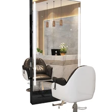 Barbershop mirror beauty salon mirror stand single side with LED light stainless steel