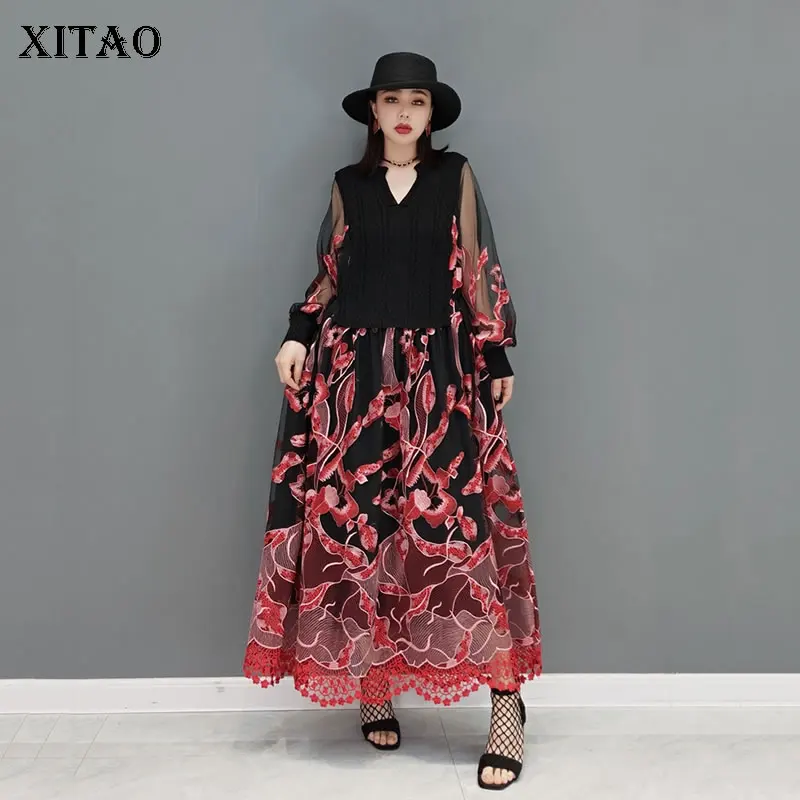 XITAO Mesh Jacquard Dress Fashion Knitting Splicing False Two Piece V-neck Collar Women Lantern Sleeve Spring New GWJ3088
XITAO Mesh Jacquard Dress Fashion Knitting Splicing False Two Piece V-neck Collar Women Lantern Sleeve Spring New GWJ3088