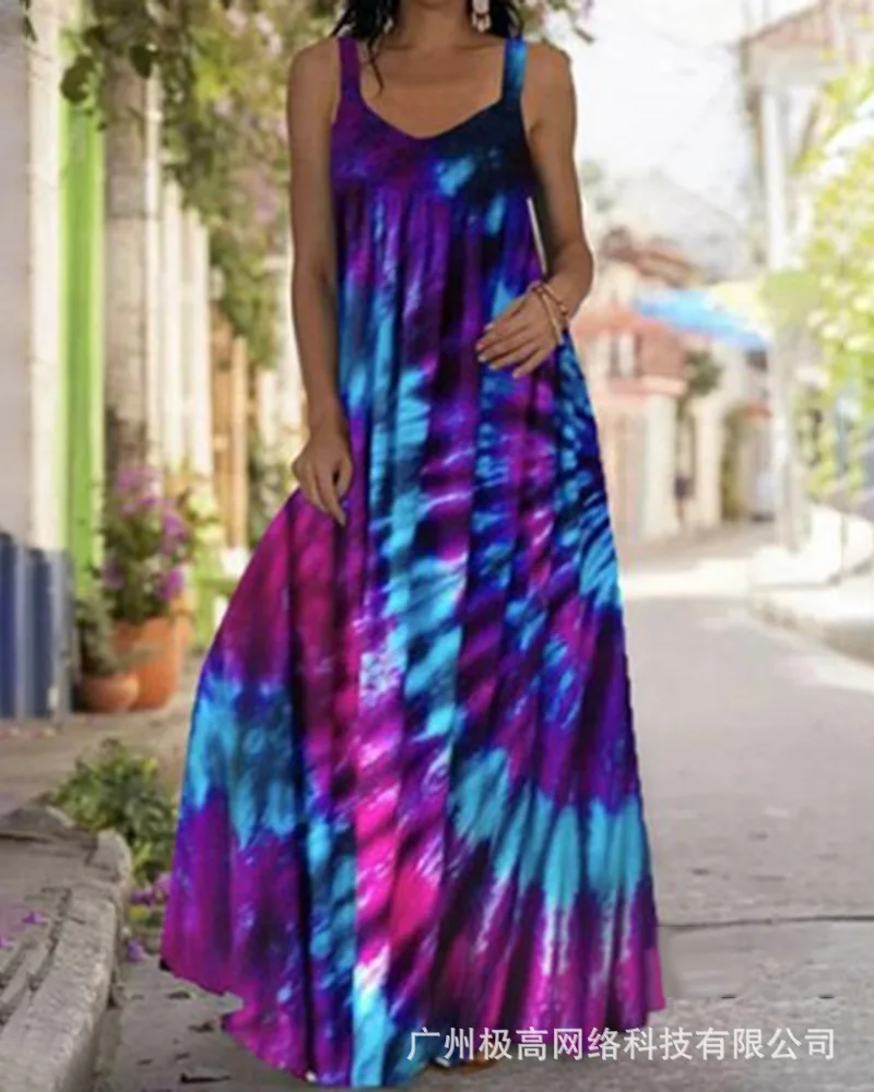 Tie Dye Print V-Neck Thick Strap Maxi Dress Women Loose Long Sleeveless Full Length Dress Spring Summer High Waist
Tie Dye Print V-Neck Thick Strap Maxi Dress Women Loose Long Sleeveless Full Length Dress Spring Summer High Waist