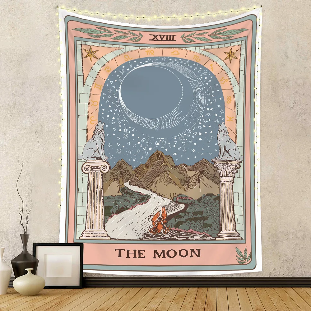 

Tarot Card Tapestry Wall Hanging Moon Star Sun Skull Sunflower Home Decoration Room Background Cloth Aesthetic Art Decor Tapiz