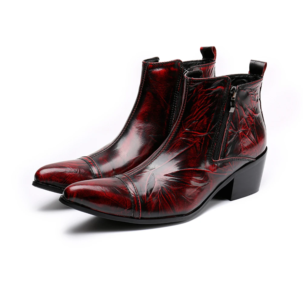 Red Printing Zipper Genuine Leather Thick High Heels Pointed Toe Boots Male Plus Size Fashion Party British Style Dress Shoes
Red Printing Zipper Genuine Leather Thick High Heels Pointed Toe Boots Male Plus Size Fashion Party British Style Dress Shoes