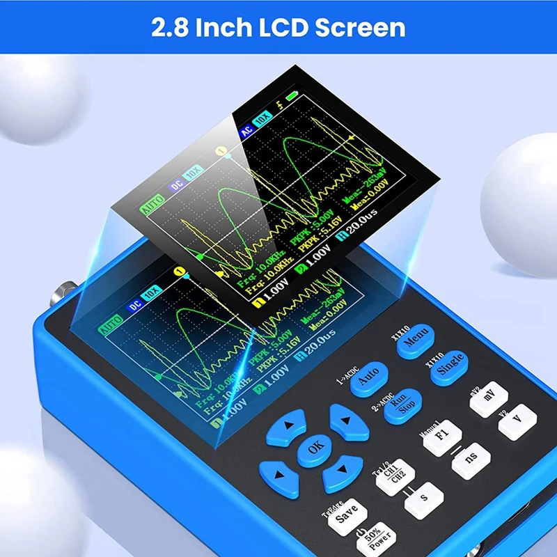 Digital Oscilloscope 2 Channels 120Mhz 500Msa/S Sampling Rate, 2.8 Inch LCD Display,Waveforms Storage,FFT Spectrum
Digital Oscilloscope 2 Channels 120Mhz 500Msa/S Sampling Rate, 2.8 Inch LCD Display,Waveforms Storage,FFT Spectrum
