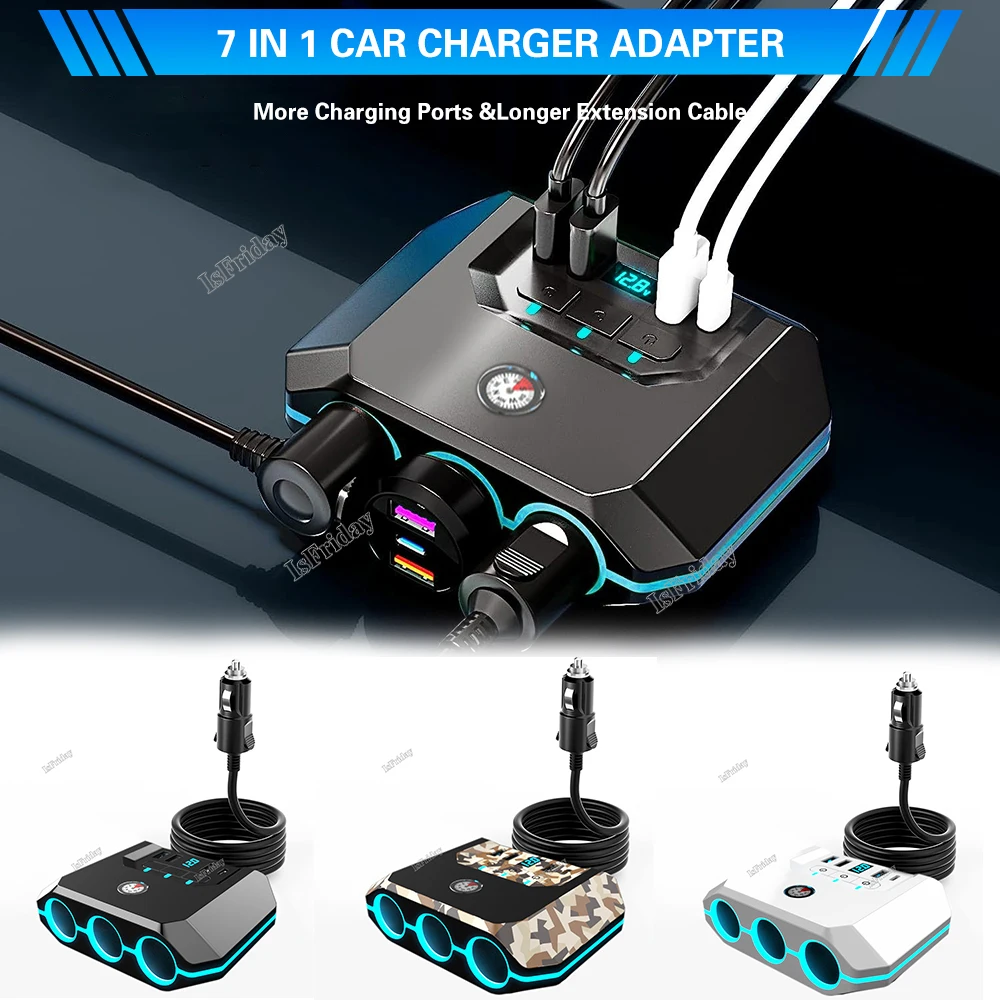 120W Car Cigarette Lighter Adapter USB Fast Charger Splitter Multinational Socket Ports LED Voltmeter Auto Accessories
120W Car Cigarette Lighter Adapter USB Fast Charger Splitter Multinational Socket Ports LED Voltmeter Auto Accessories