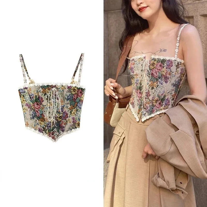Vintage Print Halter Tops Sexy Bandage Women Elegant Designer Floral Corset Camis Party Club Ladies Slim Tanks New Tank Tops
Vintage Print Halter Tops Sexy Bandage Women Elegant Designer Floral Corset Camis Party Club Ladies Slim Tanks New Tank Tops
