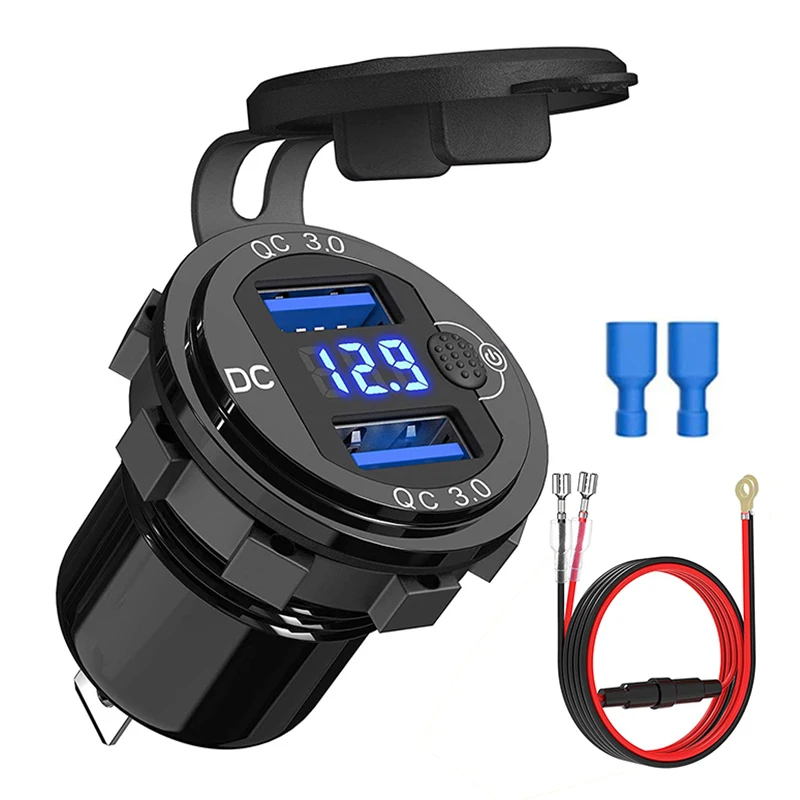 Quick Charger Aluminum QC3.0 Dual USB Car Charger with Switch Button LED Voltage Display for 12V/24V Cars Boats Motorcycle
Quick Charger Aluminum QC3.0 Dual USB Car Charger with Switch Button LED Voltage Display for 12V/24V Cars Boats Motorcycle