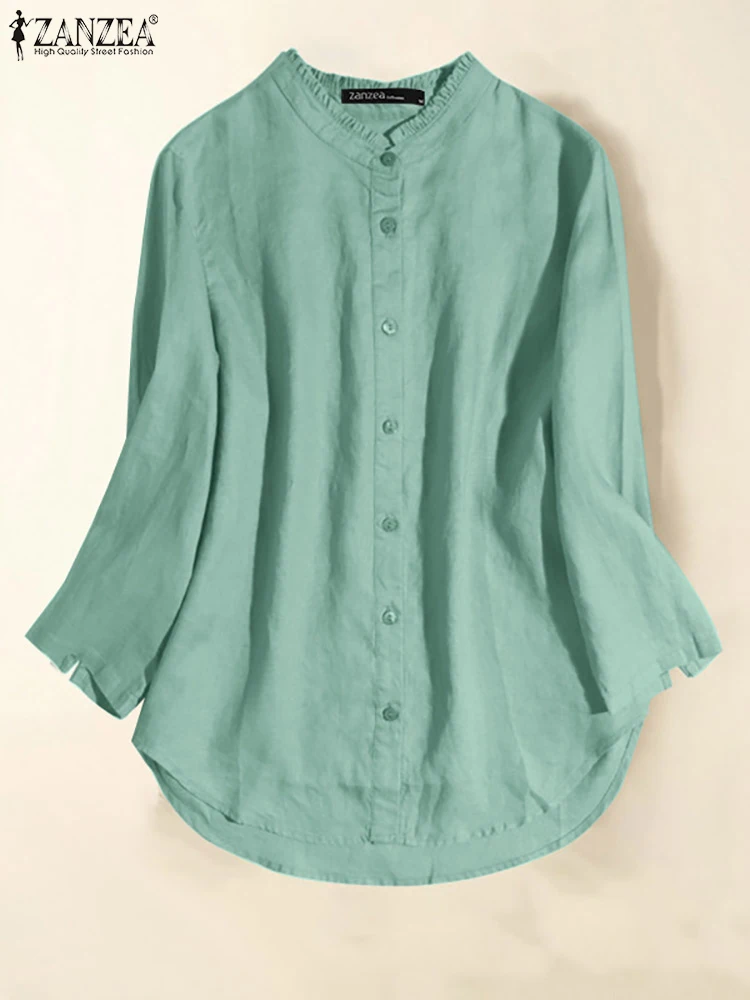 Повседневные деловые топы ZANZEA, элегантные женские рубашки, модная блузка с оборками на шее, Осенние хлопковые блузы, рубашка с длинным рукав... 
Повседневные деловые топы ZANZEA, элегантные женские рубашки, модная блузка с оборками на шее, Осенние хлопковые блузы, рубашка с длинным рукав...