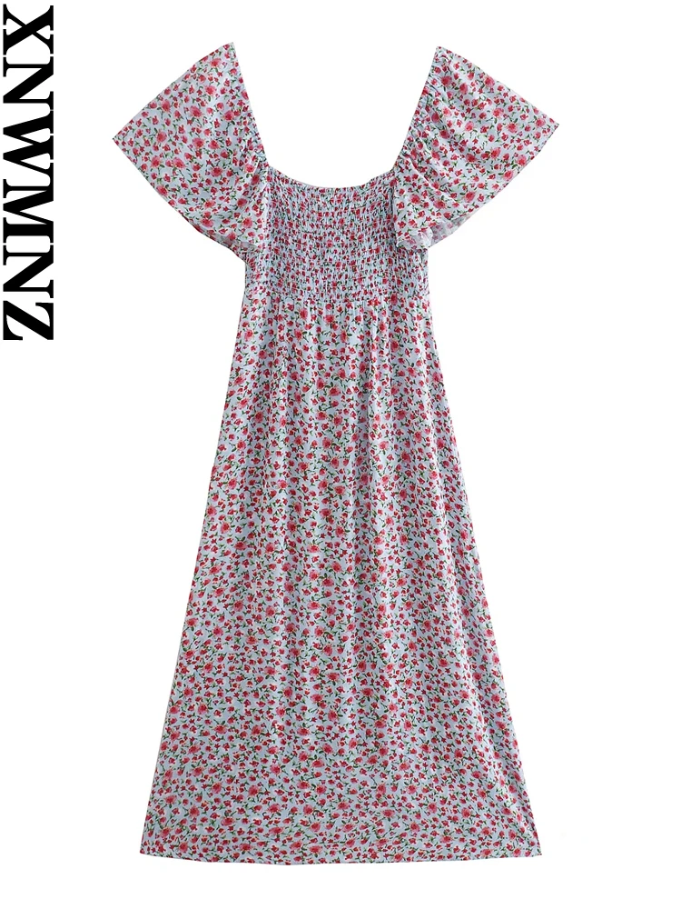 XNWMNZ 2022 new women Fashion floral print midi dress female v-neck with tied smocked short ruffled sleeves boho summer dresses 
XNWMNZ 2022 new women Fashion floral print midi dress female v-neck with tied smocked short ruffled sleeves boho summer dresses