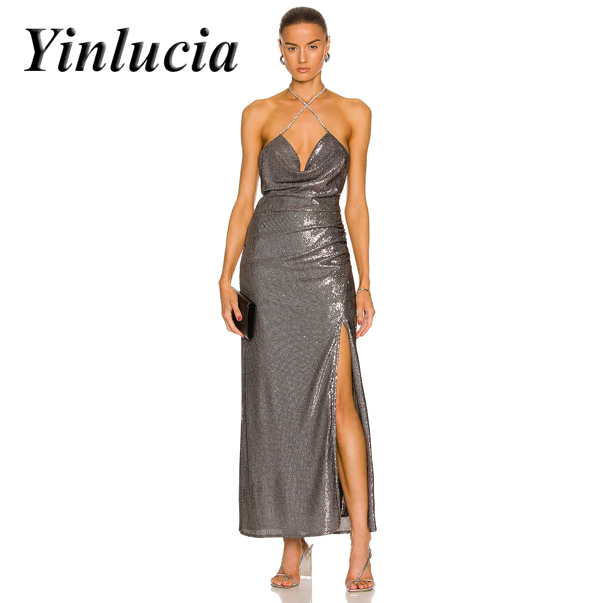 Shiny Sequins Sexy V Neck Long Dress Suspender Backless Silver Gray High Slit Party Prom Bridesmaid Dresses Evening Vintage Y2K
Shiny Sequins Sexy V Neck Long Dress Suspender Backless Silver Gray High Slit Party Prom Bridesmaid Dresses Evening Vintage Y2K