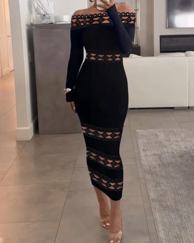 Dresses for Women Sexy Party Off Shoulder Lace Patch Long Sleeve Casual Fashion Midi Bodycon Dress 2023 Autumn Clothes
Dresses for Women Sexy Party Off Shoulder Lace Patch Long Sleeve Casual Fashion Midi Bodycon Dress 2023 Autumn Clothes
