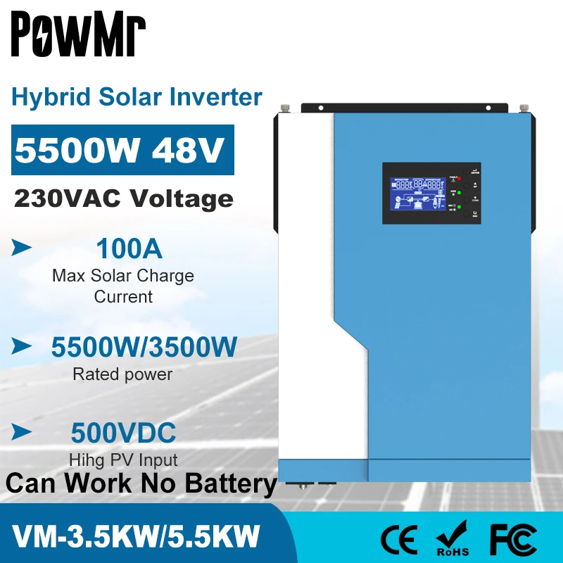 Гибридный инвертор PowMr 3 5/500 кВт немодулированный синусоидальный сигнал