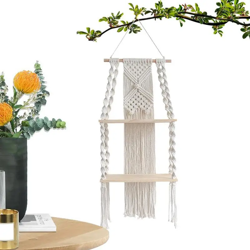 Macrame Shelves Wall Hanging Wooden Floating Storage Shelf Boho Rope Handmade Planter Holder For Home Background Decoration
Macrame Shelves Wall Hanging Wooden Floating Storage Shelf Boho Rope Handmade Planter Holder For Home Background Decoration
