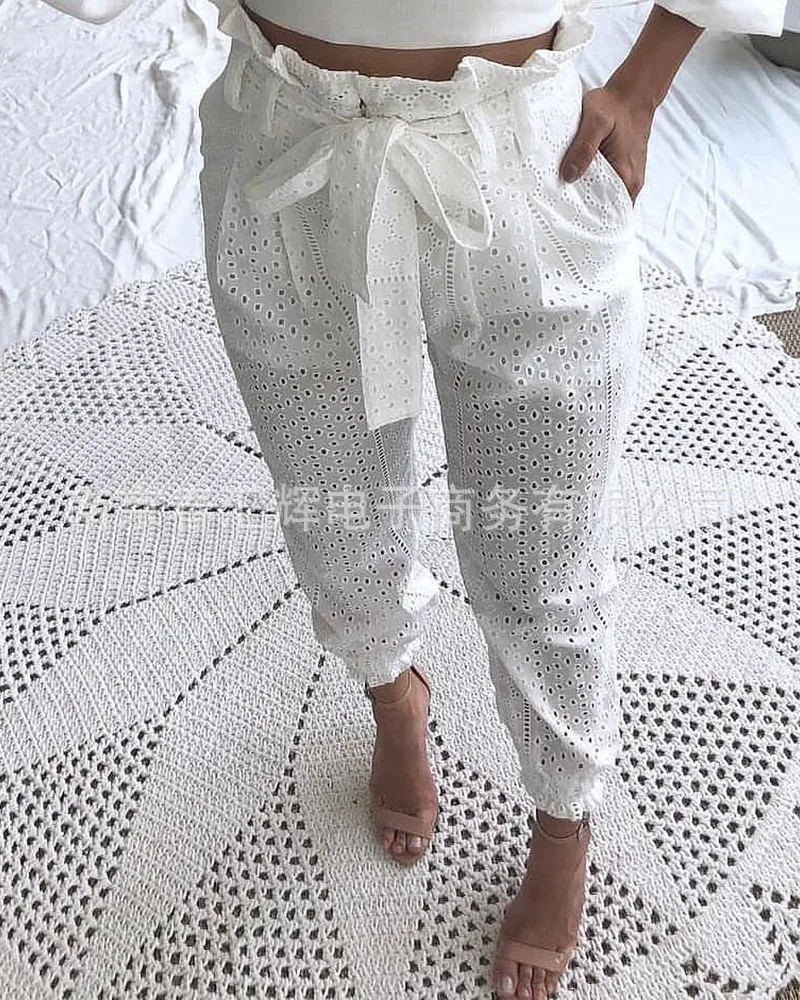 White Lace Hollow Pants with Belt for Women 2022 Fashion Women's Lace Up Pancil Pants pantalon pour femme Ladies Trousers
White Lace Hollow Pants with Belt for Women 2022 Fashion Women's Lace Up Pancil Pants pantalon pour femme Ladies Trousers