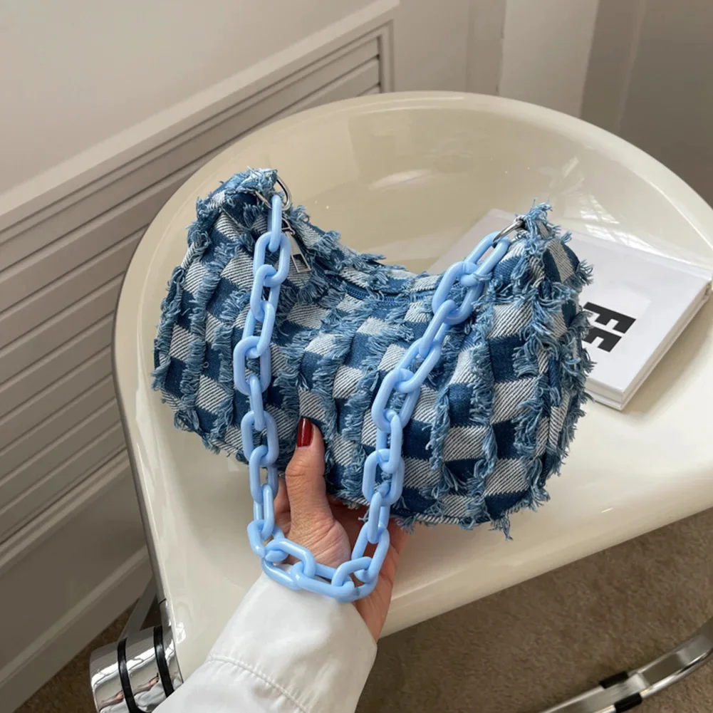 Vintage Women Casual Shoulder Bag Plaid Pattern Printing Denim Small Purse Ladies Chain Leisure Handbags
Vintage Women Casual Shoulder Bag Plaid Pattern Printing Denim Small Purse Ladies Chain Leisure Handbags