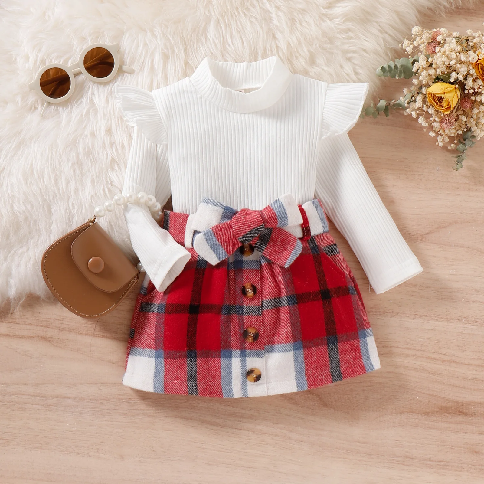 Girls Autumn Kids Toddler Girls Outfit Sets College Style Solid Color Long Sleeve Ribbed Tops + Plaid Skirt Belt Spring Clothes
Girls Autumn Kids Toddler Girls Outfit Sets College Style Solid Color Long Sleeve Ribbed Tops + Plaid Skirt Belt Spring Clothes