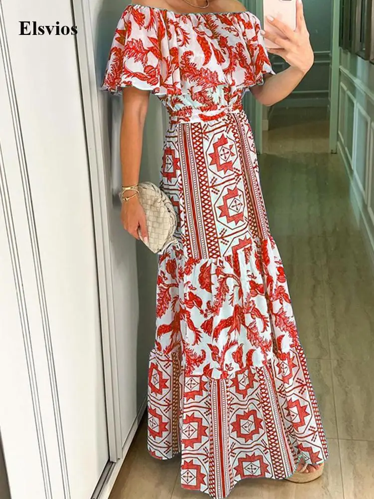 Spring Casual Printed Loose Boho Maxi Dress Sexy Off Shoulder Ruffle Long Dress Women Summer Short Sleeve Beach Party Dress 2022
Spring Casual Printed Loose Boho Maxi Dress Sexy Off Shoulder Ruffle Long Dress Women Summer Short Sleeve Beach Party Dress 2022