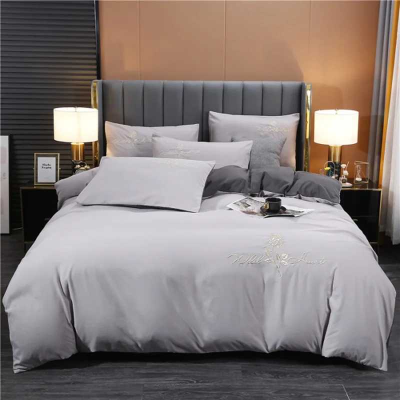 European and American simple bed four-piece set solid color embroidery brushed four-piece set bedding sheet quilt cover
European and American simple bed four-piece set solid color embroidery brushed four-piece set bedding sheet quilt cover