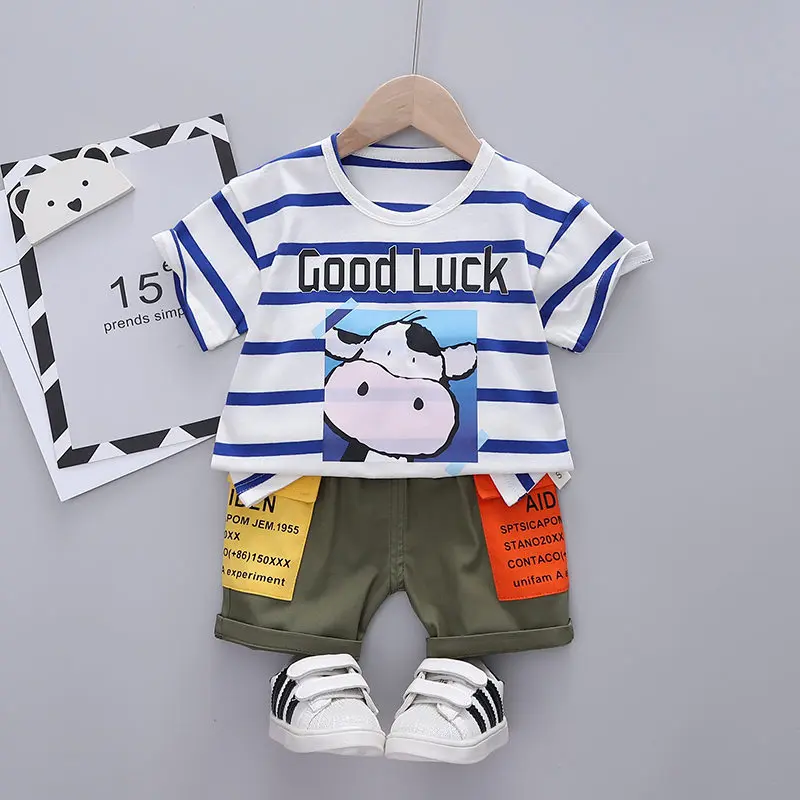 Summer Children Cotton Clothes Baby Boys Strips Cartoon O-Neck Cow T Shirt Shorts 2Pcs/Sets Kids Fashion Toddler 0-5 Years
Summer Children Cotton Clothes Baby Boys Strips Cartoon O-Neck Cow T Shirt Shorts 2Pcs/Sets Kids Fashion Toddler 0-5 Years