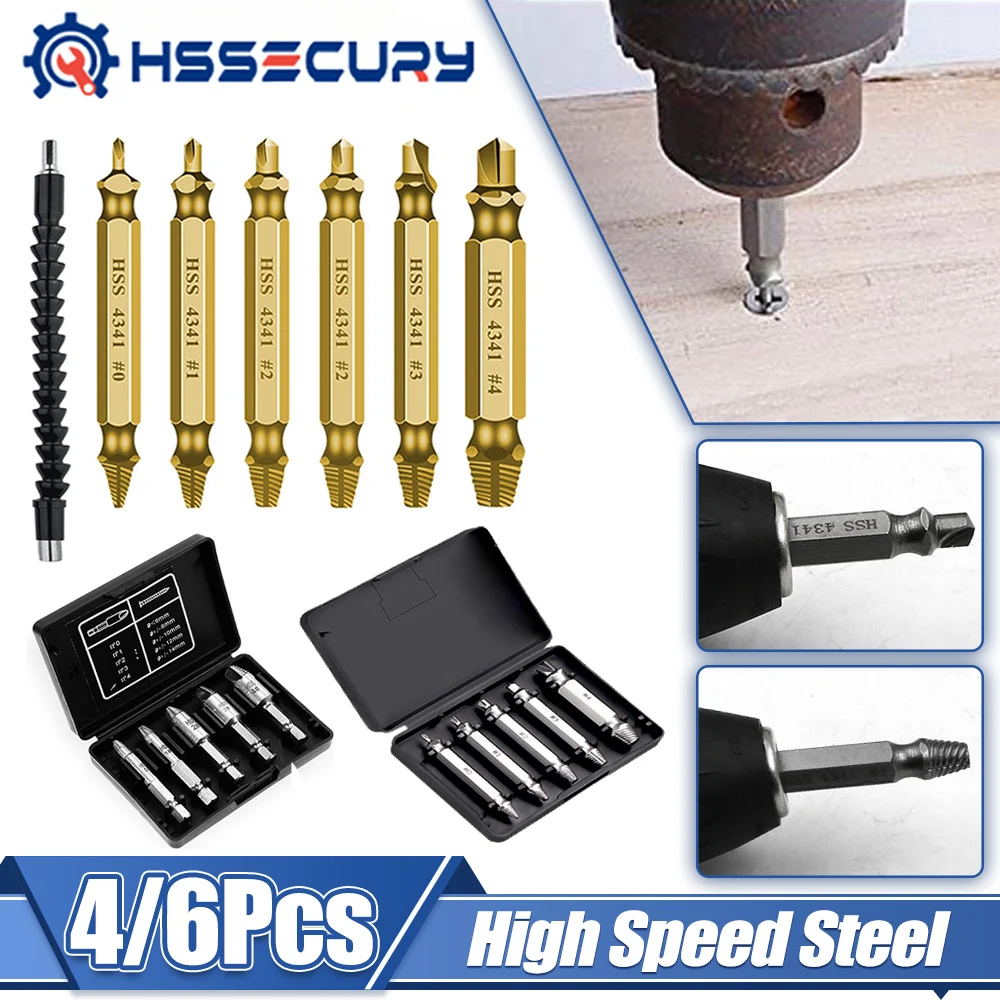 

4/5/6Pcs Damaged Screw Extractor Drill Bit Guide Set Bolt Remover Extractor Stripped Broken Screw Hand Take Out Demolition Tools