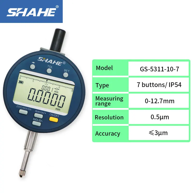 

Цифровой индикатор SHAHE IP54, 0-12,7/25,4/50,8 мм, разрешение 0,5 мкм, метрический дюймовый циферблатный индикатор, измерительные инструменты