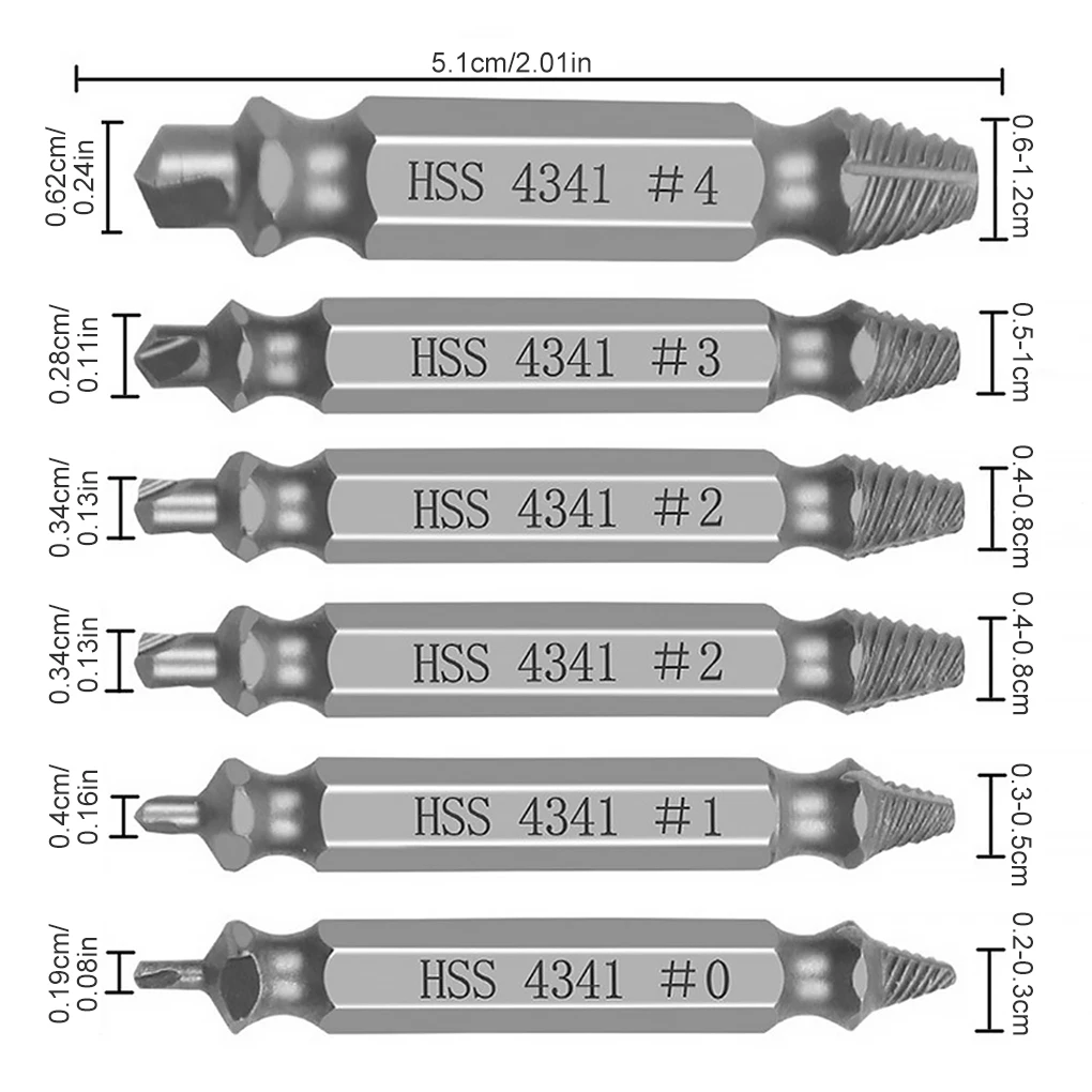 6pcs Screw Extractors Double-end High-speed Steel Extractor Drill Bit Waterproof Portable Screw Removers
6pcs Screw Extractors Double-end High-speed Steel Extractor Drill Bit Waterproof Portable Screw Removers
